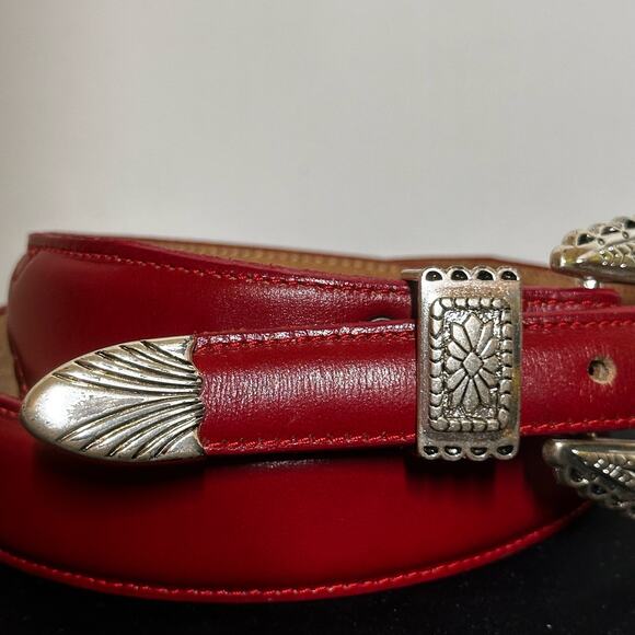 Justin Red Cowhide Western Leather Belt Sz 30 - Picture 2 of 13